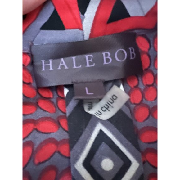 Hale Bob vintage Y2K red gray geometric silk vneck blouse flowy L officecore - Picture 3 of 7
